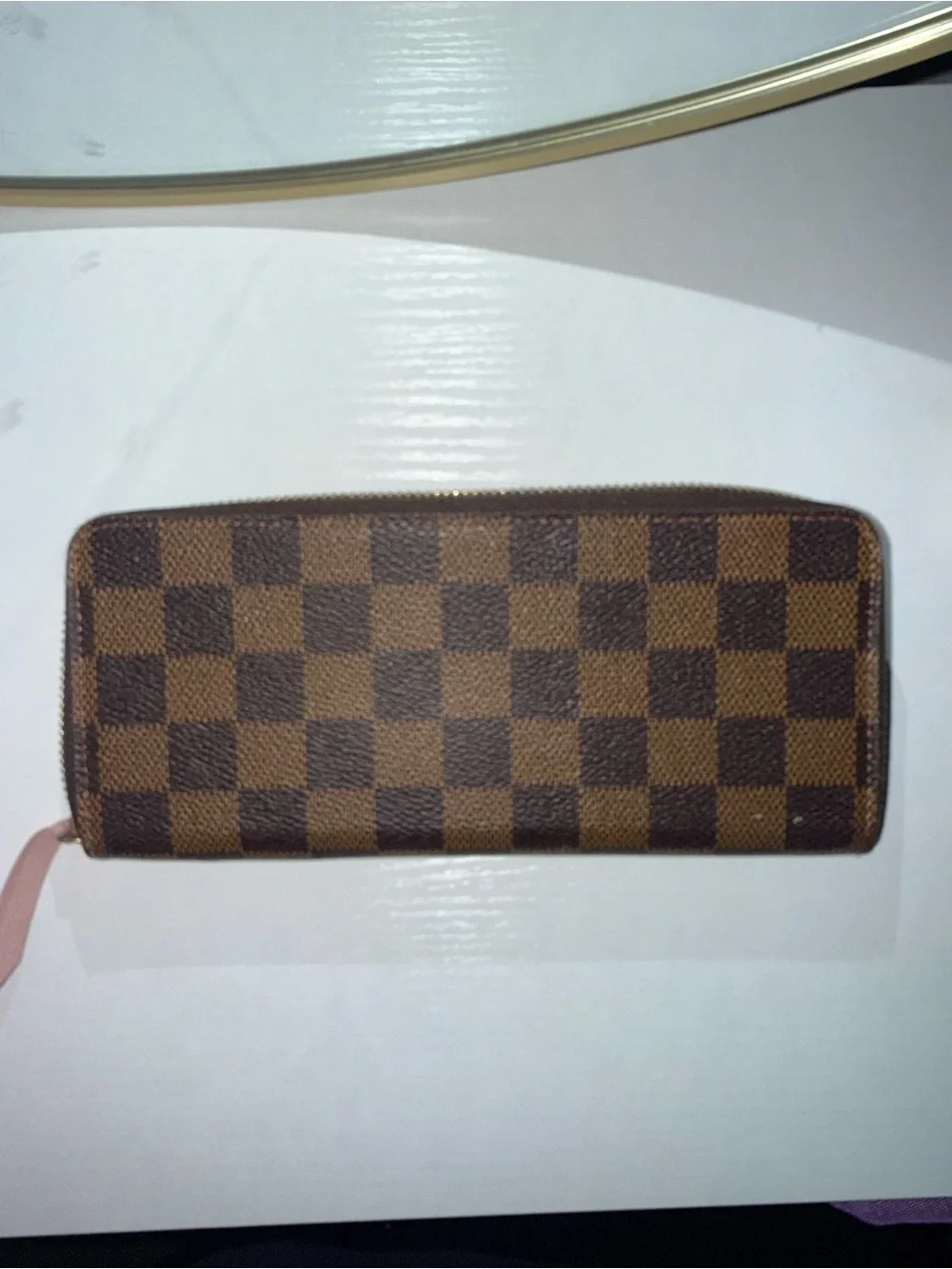 Louis Vuitton Pink and Brown Zip-Around Wallet with Gold Hardware